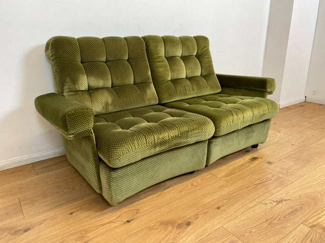 WMK I Schönes und äußerst gemütliches modulares 70er Jahre Ecksofa mit grünem gestepptem Originalbezug I Couch Eckcouch Sitzecke Wohnzimmer Polstergarnitur Retro Vintage Berlin Passau Leipzig Nürnberg