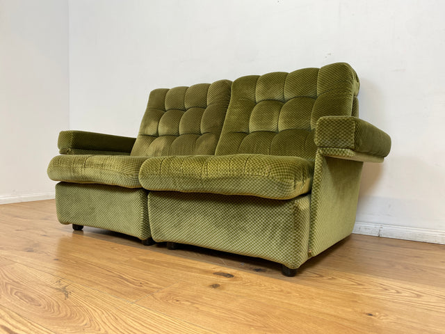 WMK I Schönes und äußerst gemütliches modulares 70er Jahre Ecksofa mit grünem gestepptem Originalbezug I Couch Eckcouch Sitzecke Wohnzimmer Polstergarnitur Retro Vintage Berlin Passau Leipzig Nürnberg