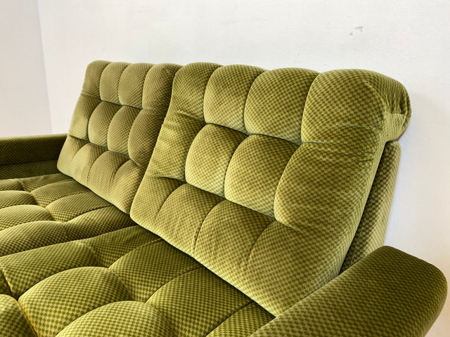WMK I Schönes und äußerst gemütliches modulares 70er Jahre Ecksofa mit grünem gestepptem Originalbezug I Couch Eckcouch Sitzecke Wohnzimmer Polstergarnitur Retro Vintage Berlin Passau Leipzig Nürnberg
