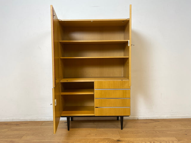 WMK I Raumaufhellender, gut erhaltener 70er Jahre Schrank in Hochglanz mit Schubladen & konischen Füßen I Highboard Wäscheschrank Kommode Sideboard Retro Mid-Century DDR 60er Berlin Leipzig Stuttgart