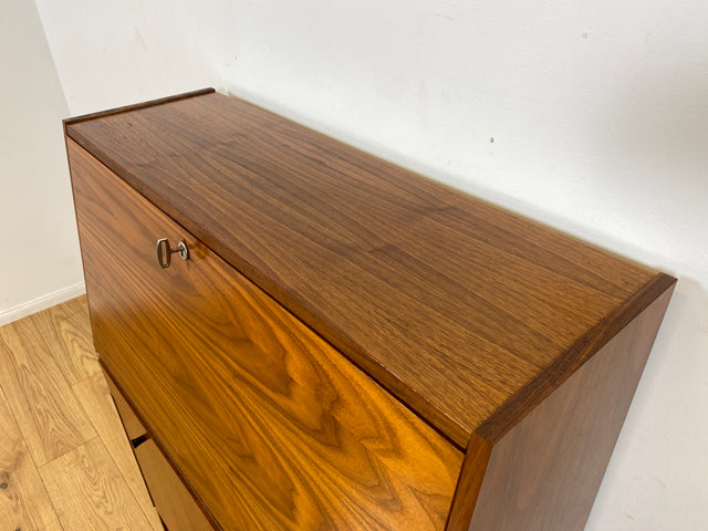 WMK I Stilvoller 70er Jahre Sekretär mit stabiler Schreibklappe und toller Maserung I Schreibschrank Desk Schreibkommode Schreibtisch Kommode Schrank Vintage Retro Mid-Century Berlin Dresden Hessen