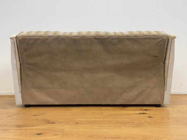 WMK # Gemütliches und gut erhaltenes 70er Jahre Sofa mit Schlaffunktion, Bettwäschefach, bequemen Federkern und grau beigem Originalbezug # Couch Schlafsofa Schlafcouch Klappcouch Retro Vintage Berlin