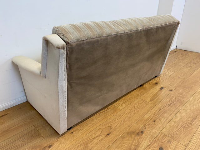 WMK # Gemütliches und gut erhaltenes 70er Jahre Sofa mit Schlaffunktion, Bettwäschefach, bequemen Federkern und grau beigem Originalbezug # Couch Schlafsofa Schlafcouch Klappcouch Retro Vintage Berlin