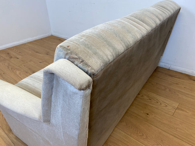 WMK # Gemütliches und gut erhaltenes 70er Jahre Sofa mit Schlaffunktion, Bettwäschefach, bequemen Federkern und grau beigem Originalbezug # Couch Schlafsofa Schlafcouch Klappcouch Retro Vintage Berlin