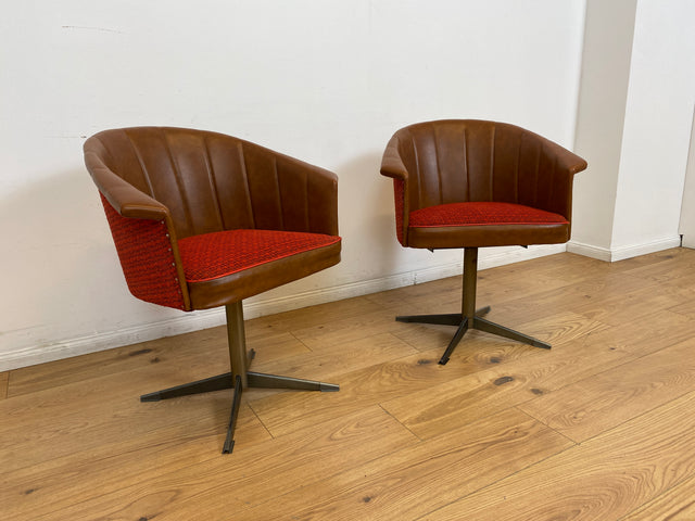 WMK # 1/2 Kultiger & gut erhaltener 70er Jahre Space Age Drehsessel mit Originalbezug und Kunstleder Umrahmung # Sessel Armchair Stuhl Clubsessel Schalensessel Cocktailsessel Lesesessel Vintage Retro