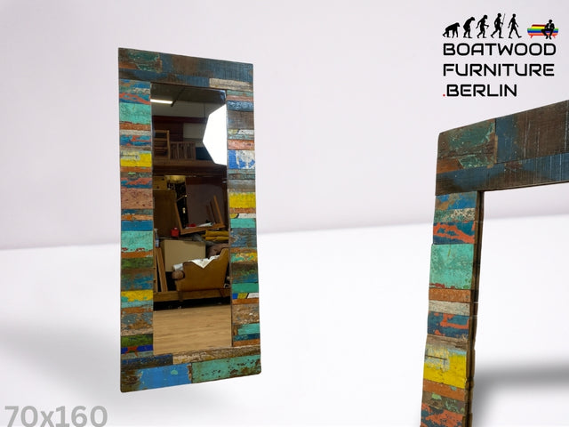 Boatwood by WMK I 70x160cm großer Spiegel I handgefertigtes Unikat aus altem Bootsholz in Originalfarben I bunter Wandspiegel Standspiegel Ganzkörperspiegel Flurspiegel Garderobe Berlin Hanau München