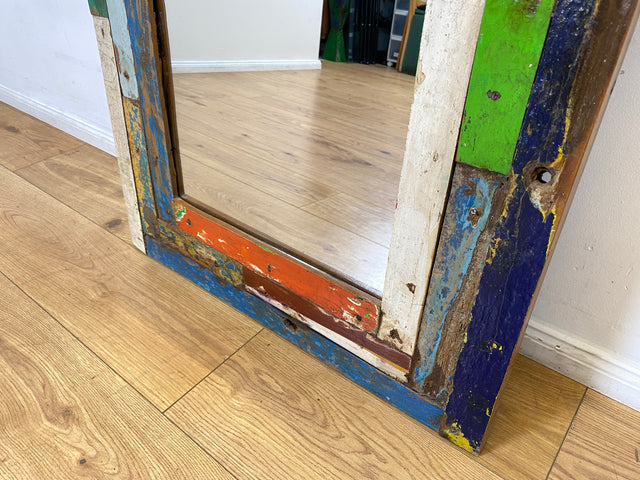 Boatwood by WMK I 70x180cm großer Spiegel I handgefertigtes Unikat aus altem Bootsholz in Originalfarben I bunter Wandspiegel Standspiegel Ganzkörperspiegel Flurspiegel Garderobe Berlin Köln Hannover