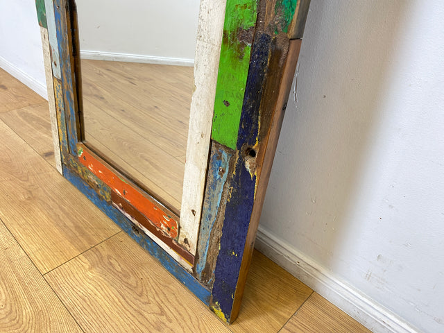 Boatwood by WMK I 70x180cm großer Spiegel I handgefertigtes Unikat aus altem Bootsholz in Originalfarben I bunter Wandspiegel Standspiegel Ganzkörperspiegel Flurspiegel Garderobe Berlin Köln Hannover