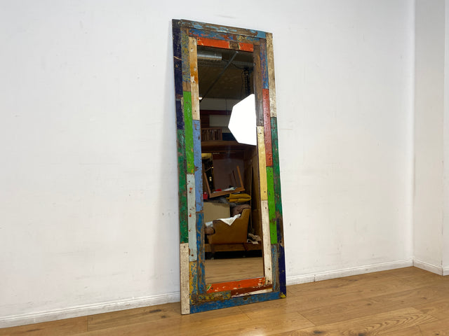 Boatwood by WMK I 70x180cm großer Spiegel I handgefertigtes Unikat aus altem Bootsholz in Originalfarben I bunter Wandspiegel Standspiegel Ganzkörperspiegel Flurspiegel Garderobe Berlin Köln Hannover