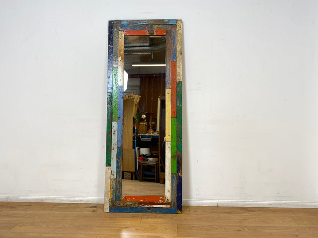 Boatwood by WMK I 70x180cm großer Spiegel I handgefertigtes Unikat aus altem Bootsholz in Originalfarben I bunter Wandspiegel Standspiegel Ganzkörperspiegel Flurspiegel Garderobe Berlin Köln Hannover