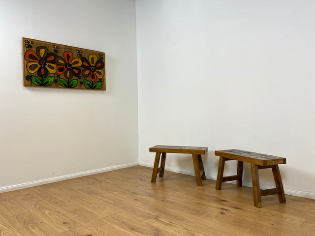 Boatwood by WMK # Pretty little 75cm long bench made from old boat wood, a handmade unique piece made from solid teak # Bench Wooden bench Kitchen bench Garden bench Bench Garden furniture Balcony furniture Driftwood