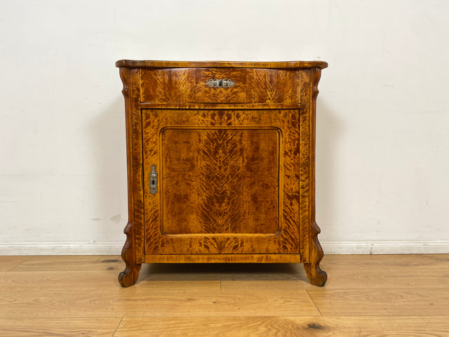 WMK I Wunderschöne kleine antike Kommode aus vollem Holz mit Schublade und in edlem Flammenfurnier I Schrank Flurkommode Wäschekommode Cabinet Konsole Biedermeier Vintage Berlin Stuttgart Düsseldorf