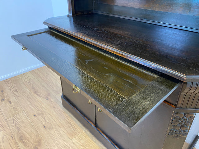 WMK # Imposante antike Anrichte aus massiver Eiche mit Messingbeschlägen & facettiertem Glas # Buffet Büfett Küchenanrichte Kredenz Geschirrschrank Küche Vitrine Schrank Gründerzeit Jugendstil Vintage