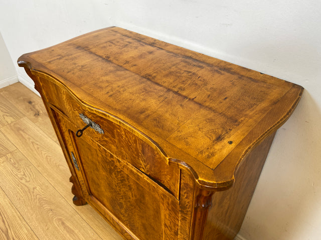 WMK I Wunderschöne kleine antike Kommode aus vollem Holz mit Schublade und in edlem Flammenfurnier I Schrank Flurkommode Wäschekommode Cabinet Konsole Biedermeier Vintage Berlin Stuttgart Düsseldorf