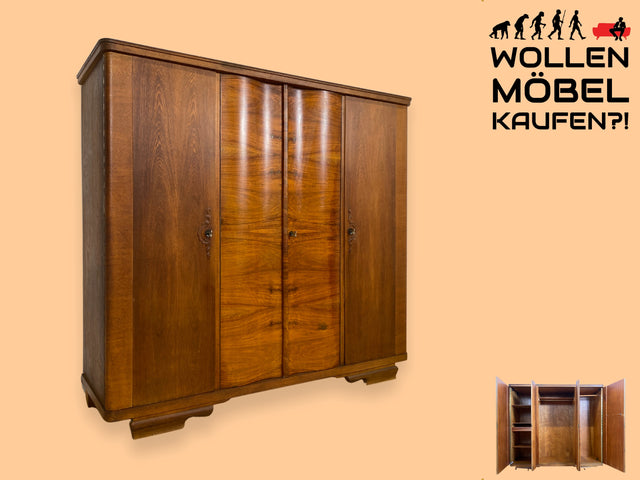 WMK I Wunderschöner 1930er Jahre Art Deco Kleiderschrank aus vollem Holz mit Schublade und Holzapplikationen I Schlafzimmerschrank Schrank Wäscheschrank Wardrobe Antik Vintage Berlin Hannover Hamburg