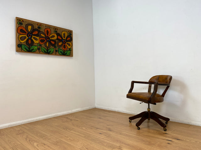 WMK I Stilvoller und sehr rarer Art Deco Schreibtischstuhl mit cognacbraunem Leder, neig- und höhenverstellbar I Drehstuhl Drehsessel Sessel Chefsessel Stuhl Office Chair Antik Vintage 20er 30er Leder