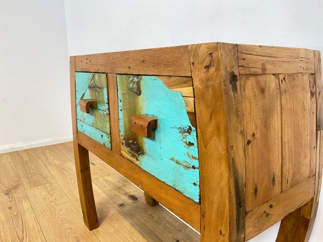 Boatwood by WMK I Formschöne Kommode mit Schubladen I handgefertigtes Unikat aus altem Bootsholz I Teakholz massiv I Anrichte Sideboard Schrank Konsole Flur Ablage Bootsmöbel Opium Berlin Hessen Bonn