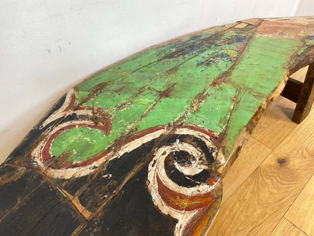 Boatwood by WMK I Robuste Bank aus altem Bootsholz I handgefertigtes Unikat mit Originalfarben I Teakholz massiv in Originalfarbe I Holzbank Bench Küchenbank Sitz Balkon Garten Möbel Treibholz Loft