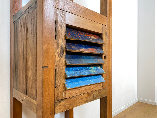 Boatwood by WMK I Besonderes Regal mit Lamellentüren I Handmade Unikat aus altem Bootsholz I Teakholz massiv I Holzregal Bücherregal Bücherschrank Küchenregal Badschrank Badregal Flurregal Berlin Kiel