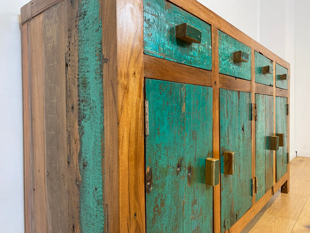 Boatwood by WMK I Nachhaltiges Sideboard handgefertigt aus altem Bootsholz mit Schubladen