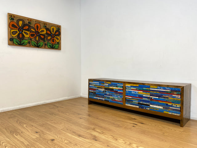 Boatwood by WMK # Besonders schönes 200cm langes Sideboard aus altem Bootsholz, ein handgefertigtes Unikat aus massivem Teakholz # Kommode Lowboard TV Bank Board Anrichte Bootsmöbel Rostock Kiel Slyt