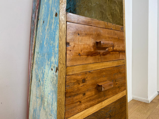 Boatwood by WMK # Einzigartiger Bücherschrank aus echtem Einbaum I ein handgefertigtes Unikat in Originalfarben I Regal Kommode Holzregal Eck Schubladen Bücher Schrank Fischer Boot Schiff Sylt Usedom