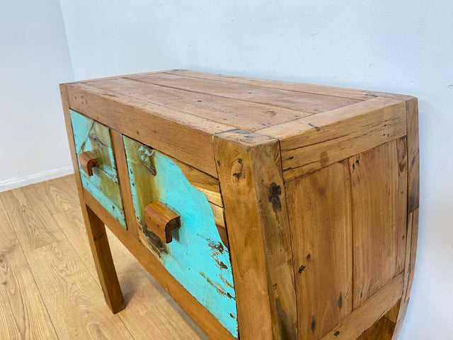 Boatwood by WMK I Formschöne Kommode mit Schubladen I handgefertigtes Unikat aus altem Bootsholz I Teakholz massiv I Anrichte Sideboard Schrank Konsole Flur Ablage Bootsmöbel Opium Berlin Hessen Bonn