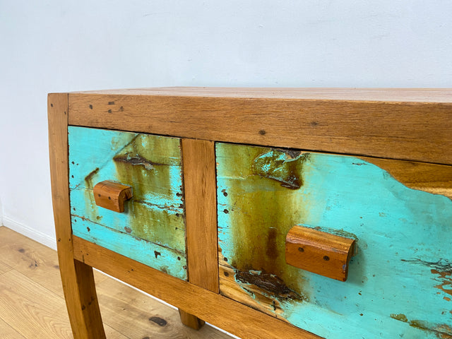 Boatwood by WMK I Formschöne Kommode mit Schubladen I handgefertigtes Unikat aus altem Bootsholz I Teakholz massiv I Anrichte Sideboard Schrank Konsole Flur Ablage Bootsmöbel Opium Berlin Hessen Bonn