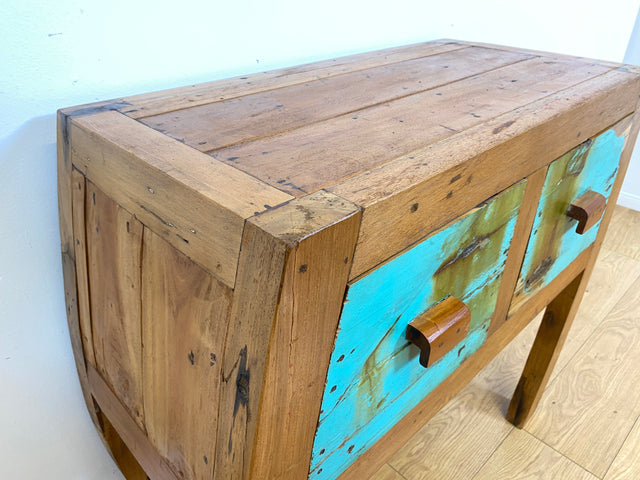 Boatwood by WMK I Formschöne Kommode mit Schubladen I handgefertigtes Unikat aus altem Bootsholz I Teakholz massiv I Anrichte Sideboard Schrank Konsole Flur Ablage Bootsmöbel Opium Berlin Hessen Bonn