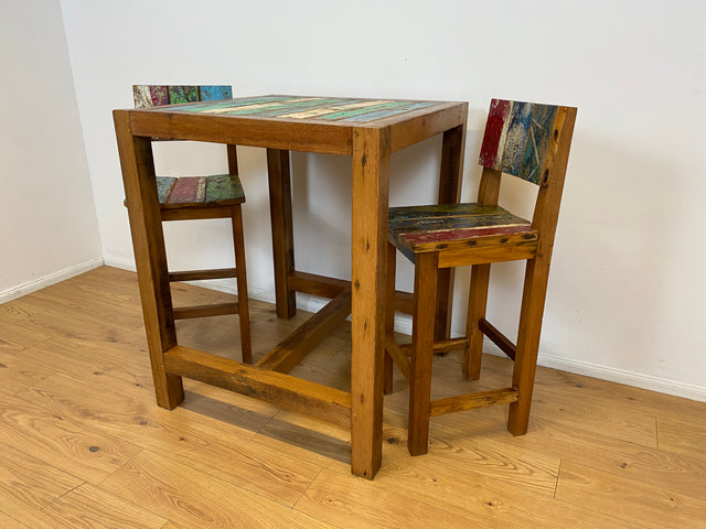 Boatwood by WMK I 1/3 Schöner bunter Barhocker I ein handmade Unikat aus altem Bootsholz l Teakholz massiv I Hocker Sitzhocker Küchenstuhl Holzstuhl Stuhl Bar Stool Hausbar Gastro Berlin Rostock Sylt