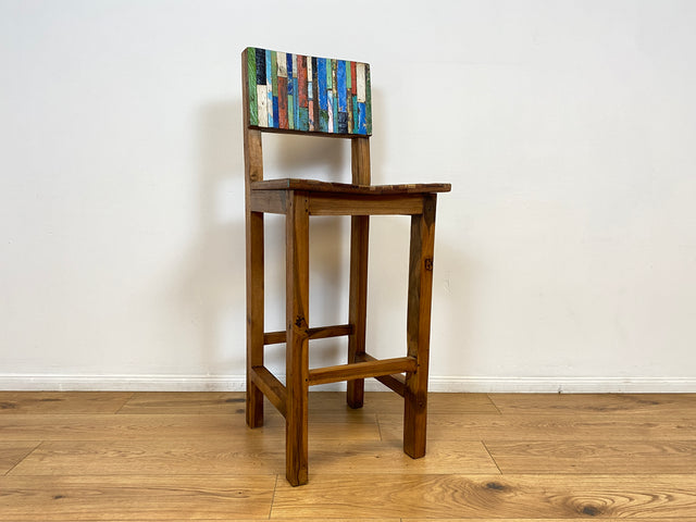 Boatwood by WMK # 1/5 Bunterschöner Barhocker aus altem Bootsholz, ein handgefertigtes Unikat aus massivem Teakholz # Barstuhl Hocker Sitzhocker Stuhl Küchenstuhl Holzstuhl Bar Stool Hausbar Gastro