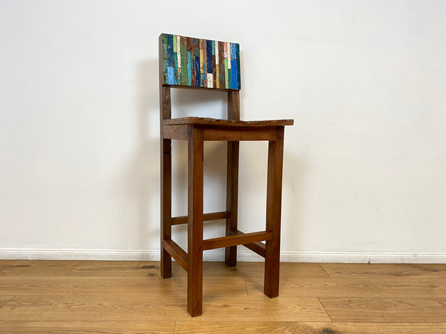 Boatwood by WMK # 1/5 Bunterschöner Barhocker aus altem Bootsholz, ein handgefertigtes Unikat aus massivem Teakholz # Barstuhl Hocker Sitzhocker Stuhl Küchenstuhl Holzstuhl Bar Stool Hausbar Gastro