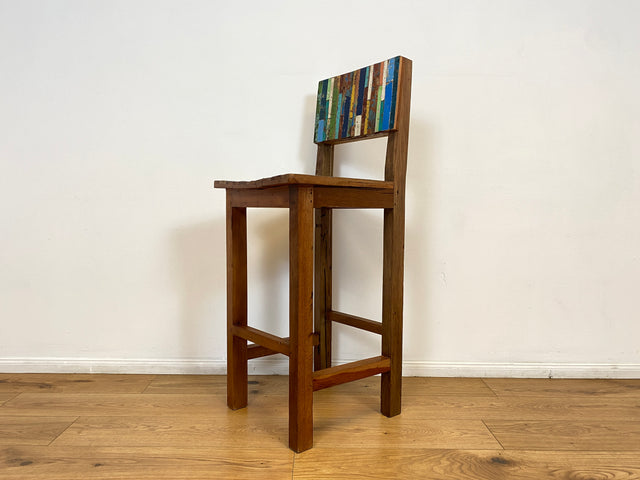 Boatwood by WMK # 1/5 Bunterschöner Barhocker aus altem Bootsholz, ein handgefertigtes Unikat aus massivem Teakholz # Barstuhl Hocker Sitzhocker Stuhl Küchenstuhl Holzstuhl Bar Stool Hausbar Gastro