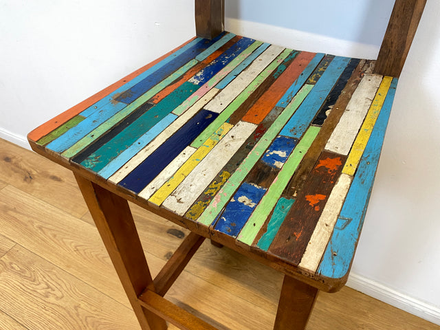 Boatwood by WMK # 1/3 Bunterschöner Barhocker aus altem Bootsholz, ein handgefertigtes Unikat aus massivem Teakholz # Barstuhl Hocker Sitzhocker Stuhl Küchenstuhl Holzstuhl Bar Stool Hausbar Gastro