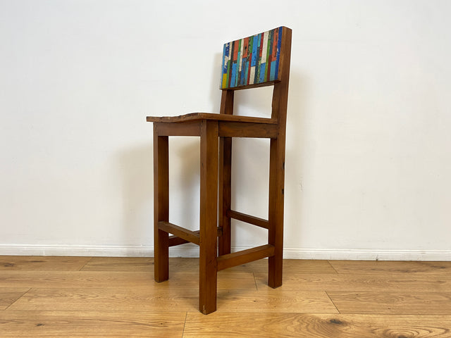 Boatwood by WMK # 1/5 Bunterschöner Barhocker aus altem Bootsholz, ein handgefertigtes Unikat aus massivem Teakholz # Barstuhl Hocker Sitzhocker Stuhl Küchenstuhl Holzstuhl Bar Stool Hausbar Gastro