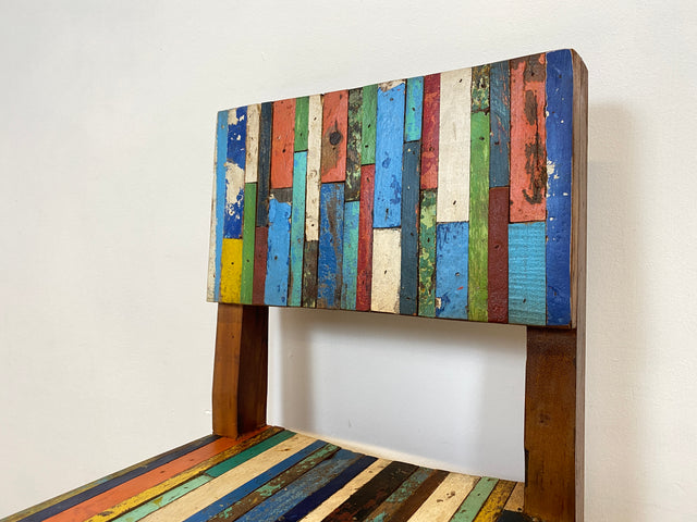 Boatwood by WMK # 1/5 Bunterschöner Barhocker aus altem Bootsholz, ein handgefertigtes Unikat aus massivem Teakholz # Barstuhl Hocker Sitzhocker Stuhl Küchenstuhl Holzstuhl Bar Stool Hausbar Gastro