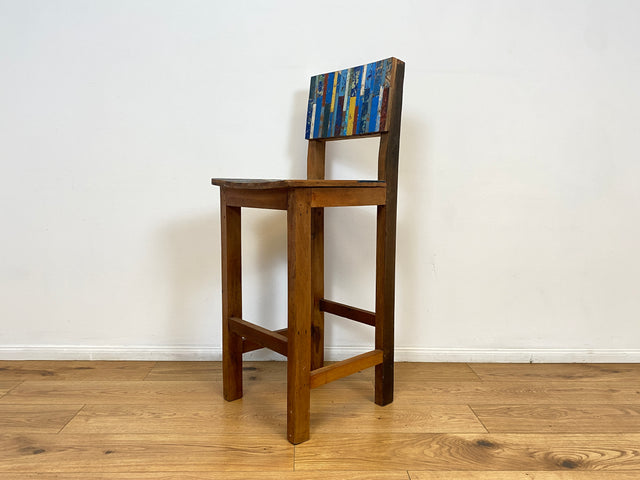 Boatwood by WMK # 1/5 Bunterschöner Barhocker aus altem Bootsholz, ein handgefertigtes Unikat aus massivem Teakholz # Barstuhl Hocker Sitzhocker Stuhl Küchenstuhl Holzstuhl Bar Stool Hausbar Gastro