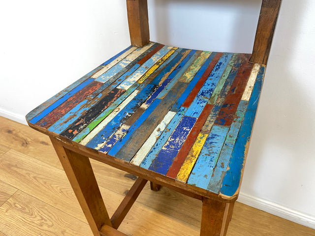 Boatwood by WMK # 1/3 Bunterschöner Barhocker aus altem Bootsholz, ein handgefertigtes Unikat aus massivem Teakholz # Barstuhl Hocker Sitzhocker Stuhl Küchenstuhl Holzstuhl Bar Stool Hausbar Gastro