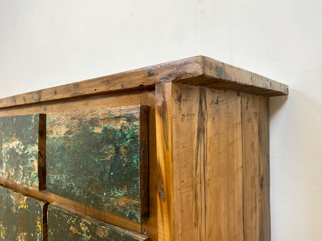 Boatwood by WMK I Einzigartige Anrichte aus altem Bootsholz in Originalfarben I handgefertigtes Unikat I Teakholz massiv I mit Schubladen I Schrank Kommode Sideboard Küchen Wäsche Apotheker Bootsmöbel