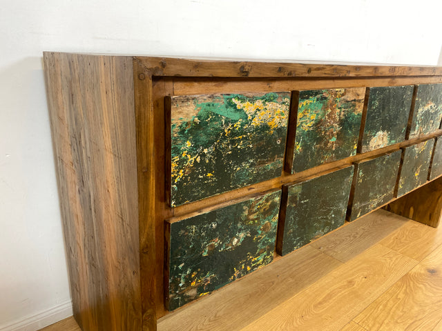 Boatwood by WMK I Einzigartige Anrichte aus altem Bootsholz in Originalfarben I handgefertigtes Unikat I Teakholz massiv I mit Schubladen I Schrank Kommode Sideboard Küchen Wäsche Apotheker Bootsmöbel