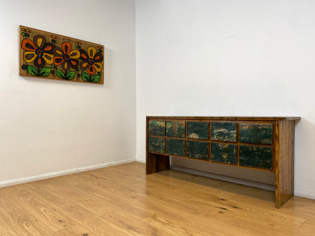 Boatwood by WMK I Einzigartige Anrichte aus altem Bootsholz in Originalfarben I handgefertigtes Unikat I Teakholz massiv I mit Schubladen I Schrank Kommode Sideboard Küchen Wäsche Apotheker Bootsmöbel