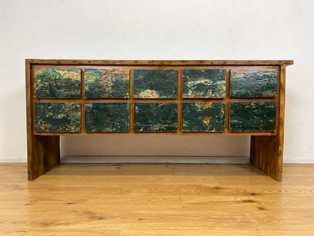 Boatwood by WMK I Einzigartige Anrichte aus altem Bootsholz in Originalfarben I handgefertigtes Unikat I Teakholz massiv I mit Schubladen I Schrank Kommode Sideboard Küchen Wäsche Apotheker Bootsmöbel