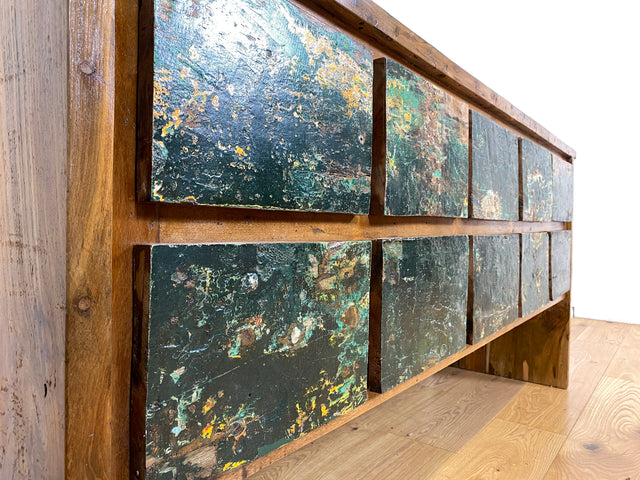 Boatwood by WMK I Einzigartige Anrichte aus altem Bootsholz in Originalfarben I handgefertigtes Unikat I Teakholz massiv I mit Schubladen I Schrank Kommode Sideboard Küchen Wäsche Apotheker Bootsmöbel