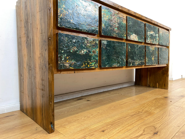 Boatwood by WMK I Einzigartige Anrichte aus altem Bootsholz in Originalfarben I handgefertigtes Unikat I Teakholz massiv I mit Schubladen I Schrank Kommode Sideboard Küchen Wäsche Apotheker Bootsmöbel