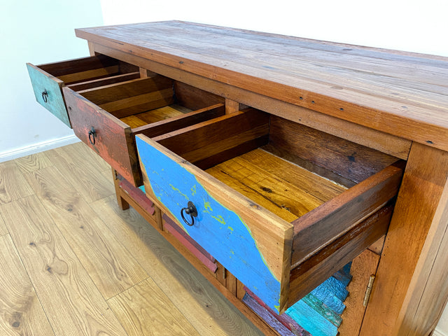 Boatwood by WMK # Besonders schöne Anrichte aus altem Bootsholz, ein handgefertigtes Unikat aus massivem Teakholz # Schrank Sideboard Kommode Küchenschrank Geschirrschrank Schuhschrank Flurkommode