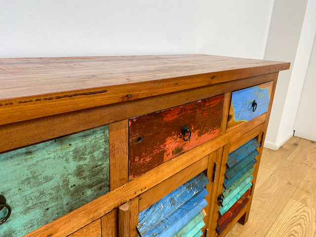 Boatwood by WMK # Besonders schöne Anrichte aus altem Bootsholz, ein handgefertigtes Unikat aus massivem Teakholz # Schrank Sideboard Kommode Küchenschrank Geschirrschrank Schuhschrank Flurkommode