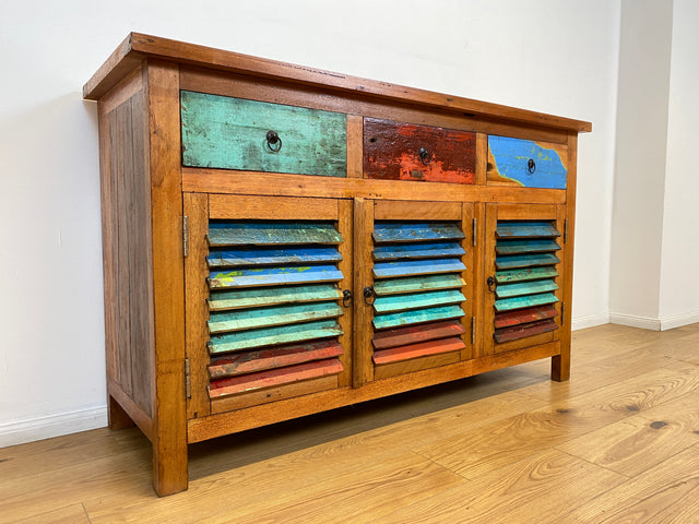 Boatwood by WMK # Besonders schöne Anrichte aus altem Bootsholz, ein handgefertigtes Unikat aus massivem Teakholz # Schrank Sideboard Kommode Küchenschrank Geschirrschrank Schuhschrank Flurkommode