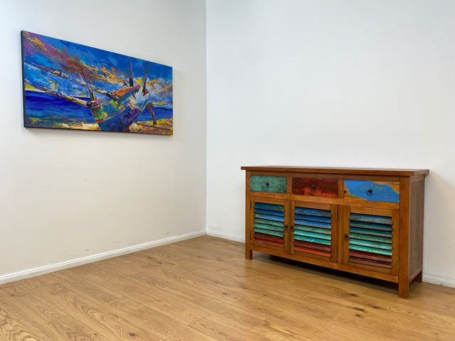 Boatwood by WMK # Besonders schöne Anrichte aus altem Bootsholz, ein handgefertigtes Unikat aus massivem Teakholz # Schrank Sideboard Kommode Küchenschrank Geschirrschrank Schuhschrank Flurkommode