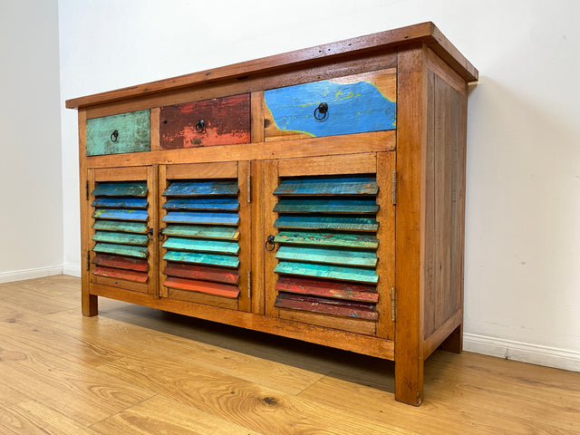 Boatwood by WMK # Besonders schöne Anrichte aus altem Bootsholz, ein handgefertigtes Unikat aus massivem Teakholz # Schrank Sideboard Kommode Küchenschrank Geschirrschrank Schuhschrank Flurkommode