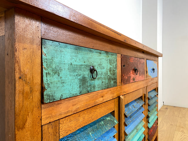 Boatwood by WMK # Besonders schöne Anrichte aus altem Bootsholz, ein handgefertigtes Unikat aus massivem Teakholz # Schrank Sideboard Kommode Küchenschrank Geschirrschrank Schuhschrank Flurkommode